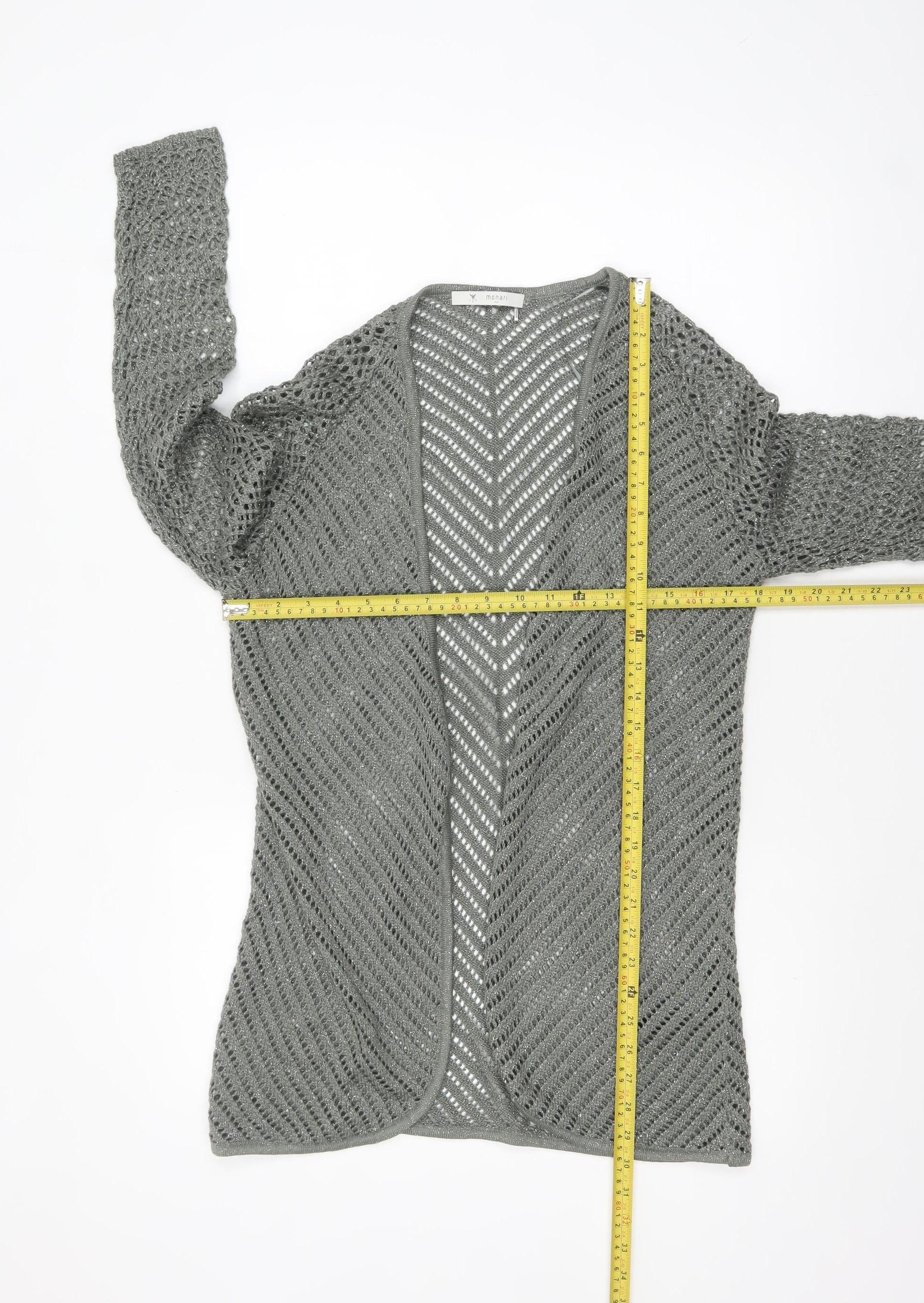 Monari Women Grey Open-Knit Long Sleeve Cardigan UK 12 - Image 2