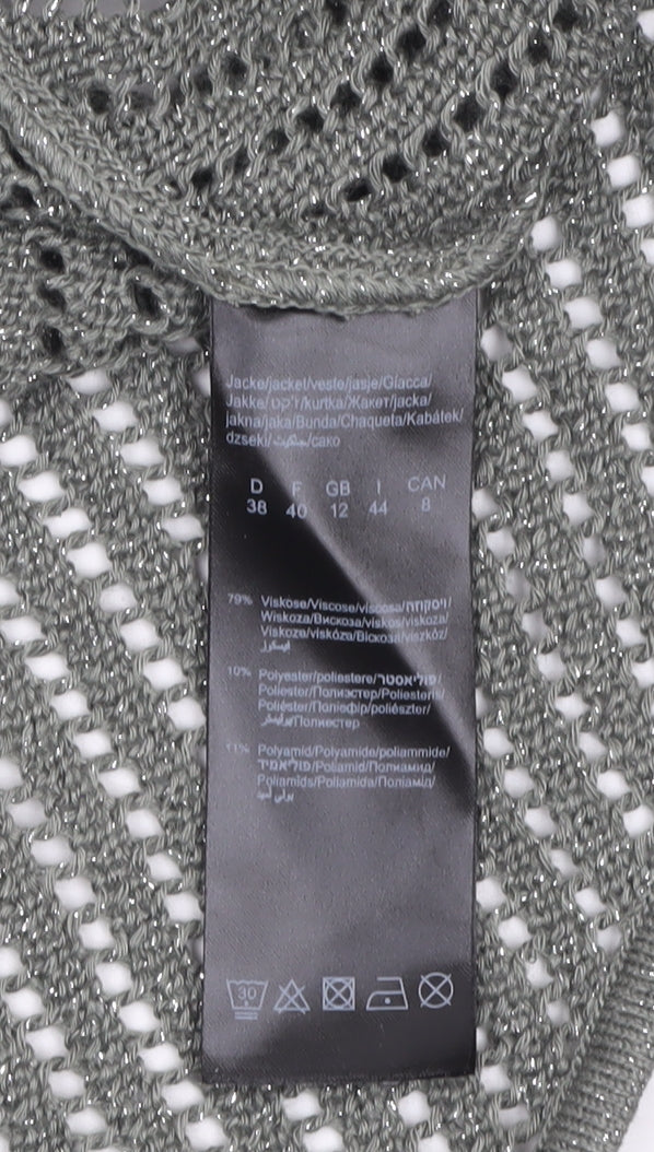 Monari Women Grey Open-Knit Long Sleeve Cardigan UK 12 - Image 4