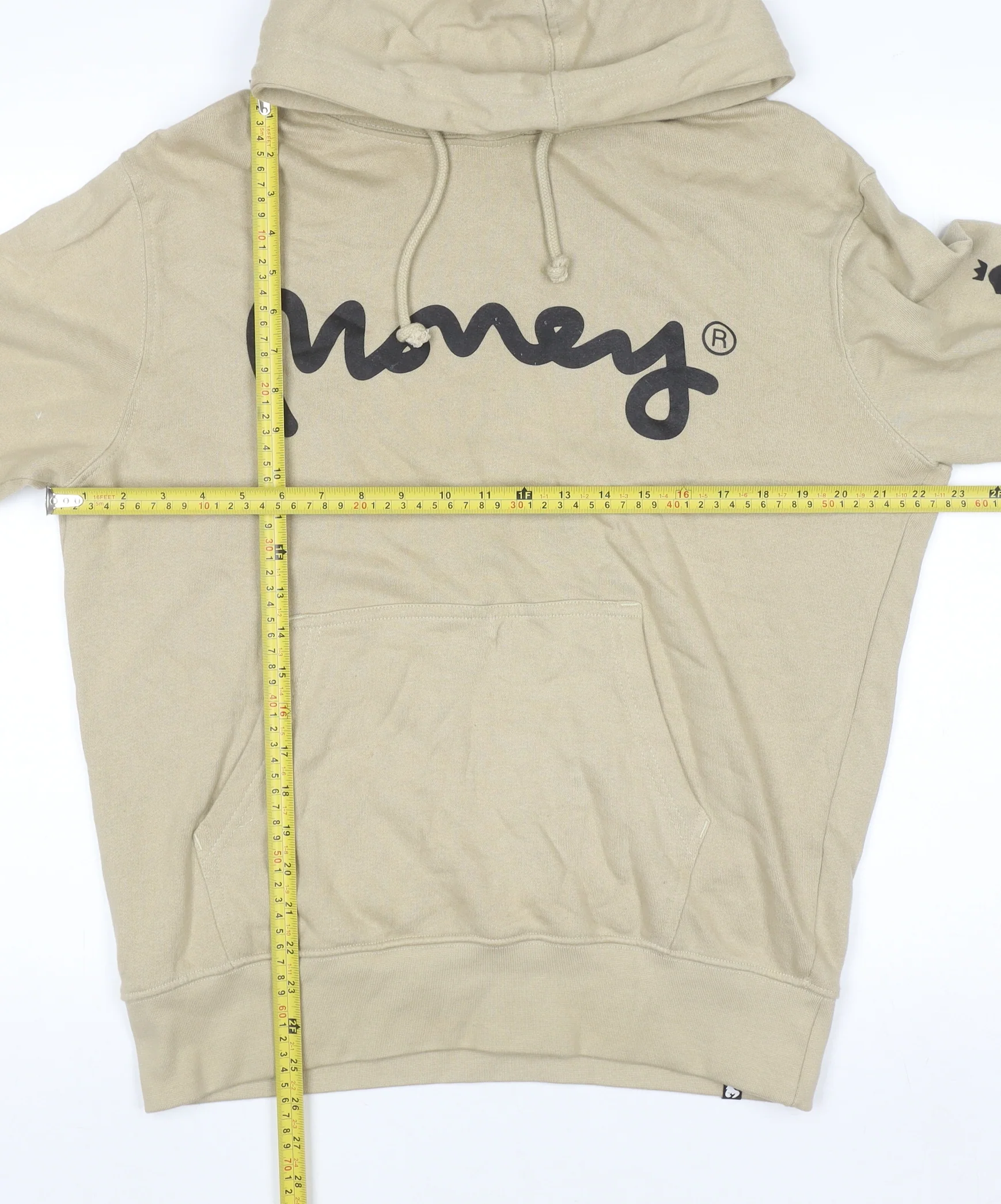 Money Mens Beige Pullover Hoodie M Graphic Logo Cotton Streetwear - Image 2