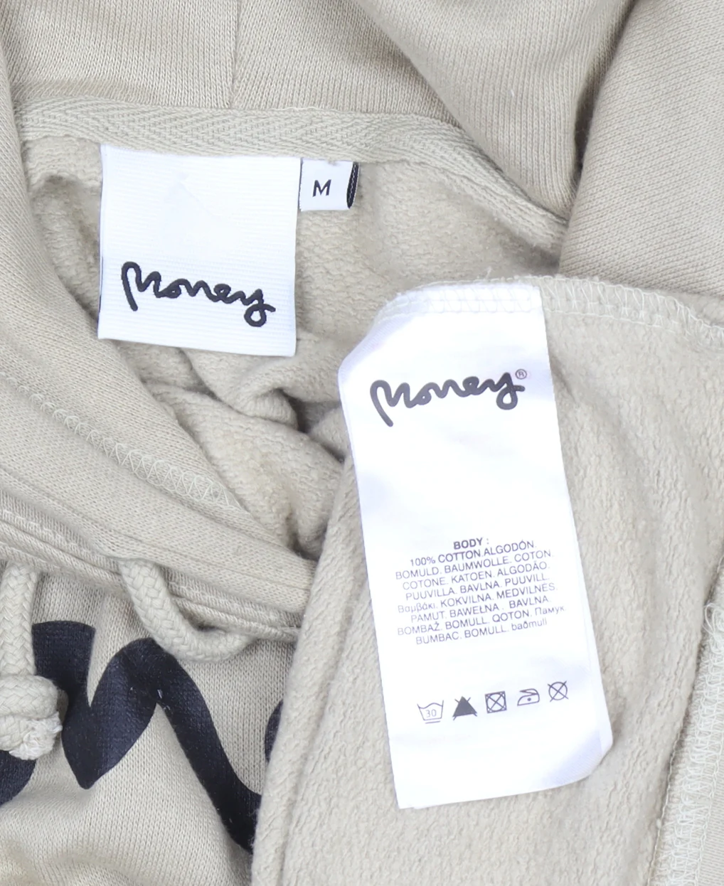 Money Mens Beige Pullover Hoodie M Graphic Logo Cotton Streetwear - Image 4