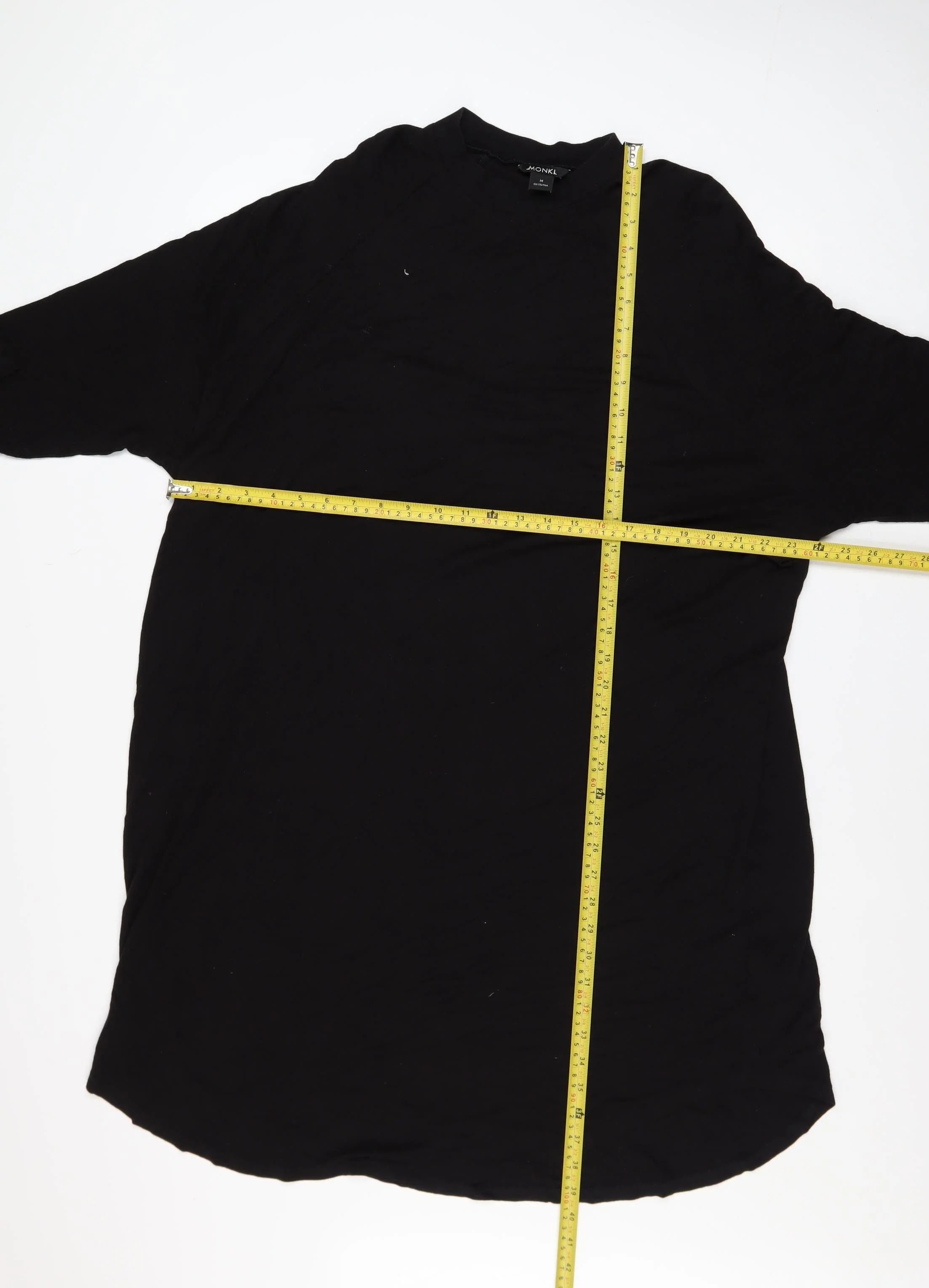 Monki Women Black Size 12 T-Shirt Dress 3/4 Sleeve Cotton Stretch - Image 2