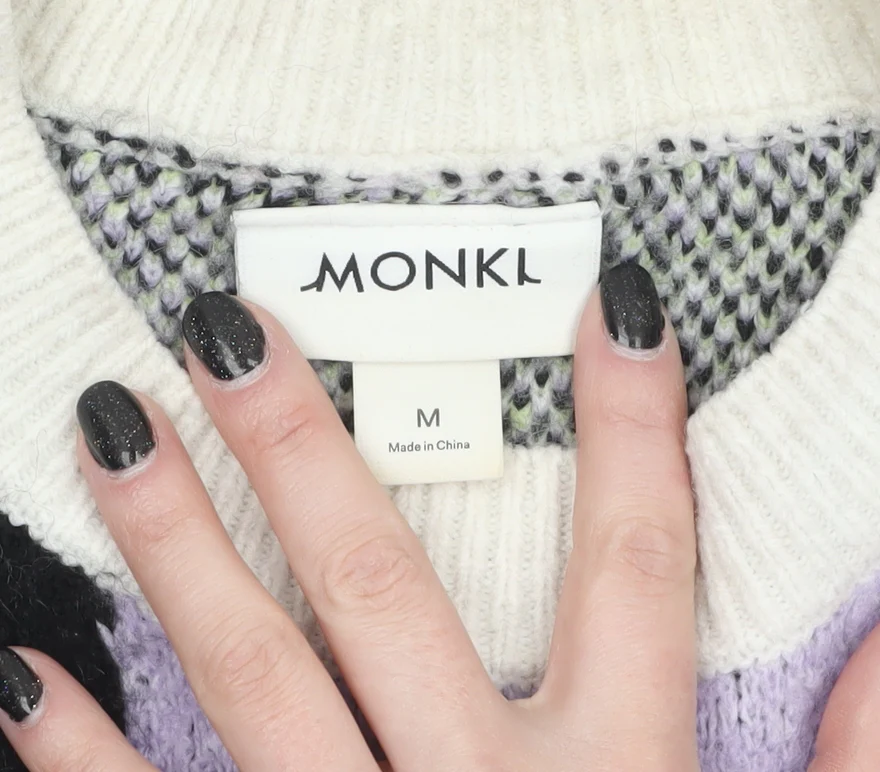 Monki Women Multicoloured Chunky-Knit Wool Blend Pullover Jumper M - Image 5