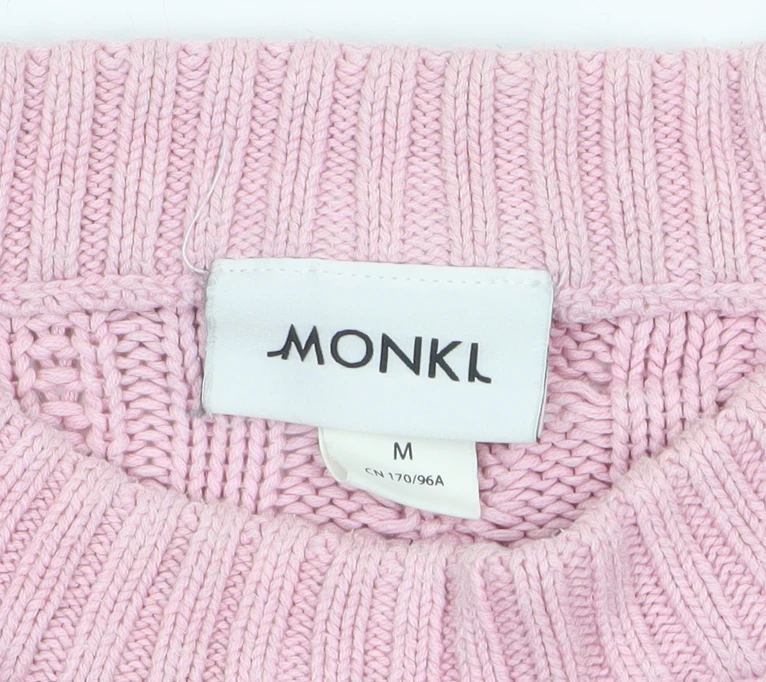 Monki Women Pink Cable Knit Crew Neck Cotton Jumper Size 12 - Image 5