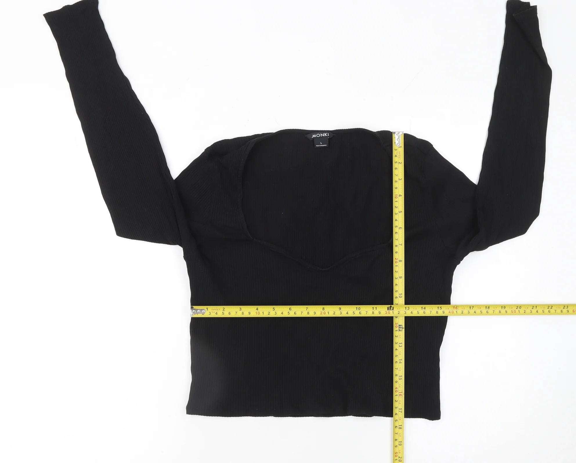 Monki Women’s Black Cropped Long Sleeve Sweetheart Top Size L Cotton Blend - Image 2