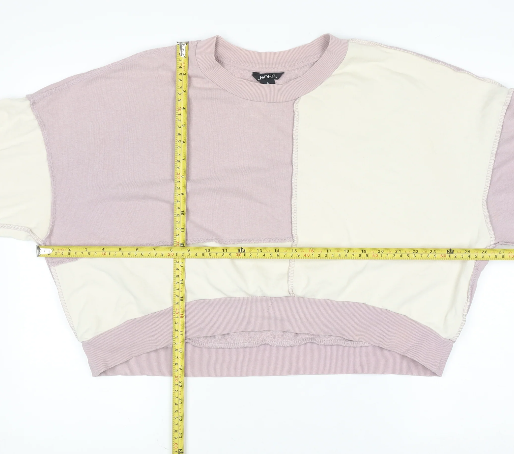 Monki Women’s Lilac & Cream Colourblock Pullover Sweatshirt Size L - Image 2