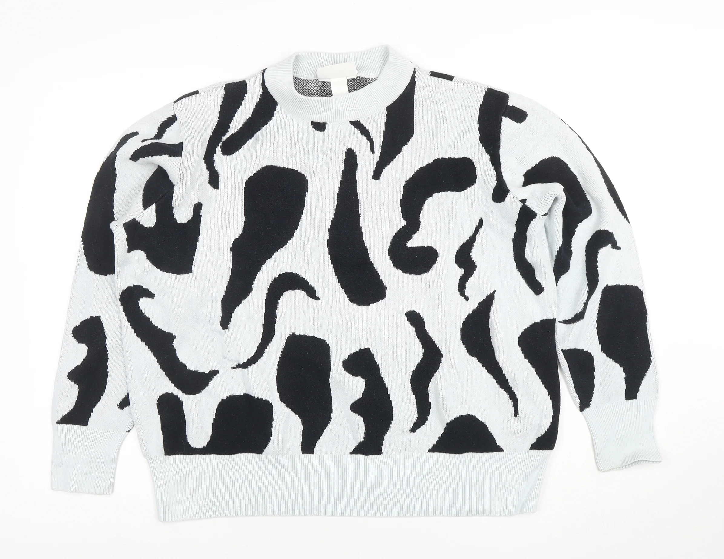Monki Women's Black White Animal Print Cotton Crew Neck Jumper L