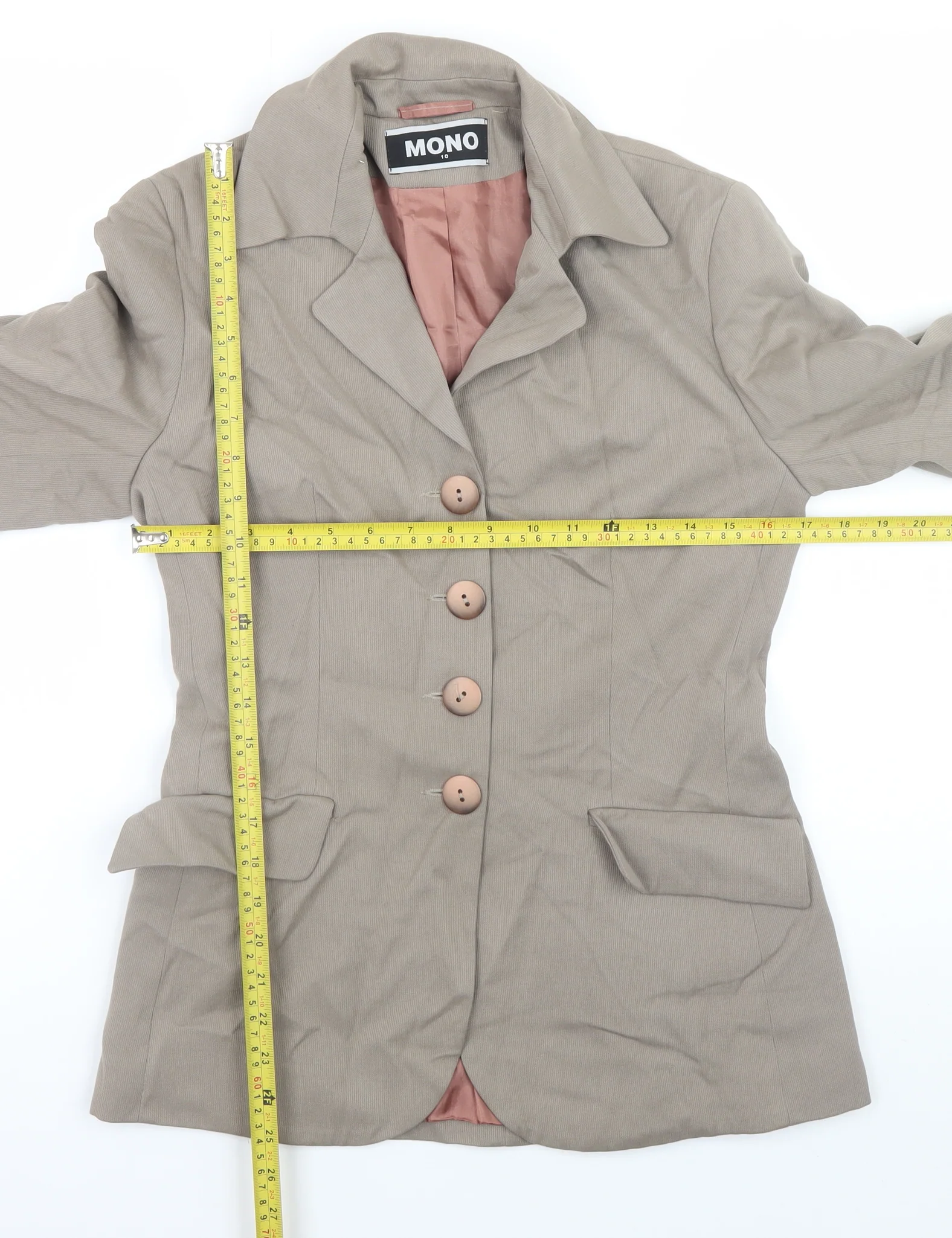 MONO Women Beige Size 10 Single Breasted Blazer - Image 2