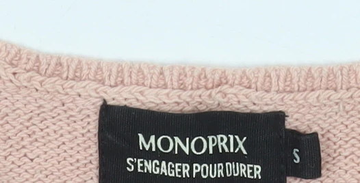 Monoprix Women's Pink Square Neck Short Puff Sleeve Cotton Jumper Size S - Image 4