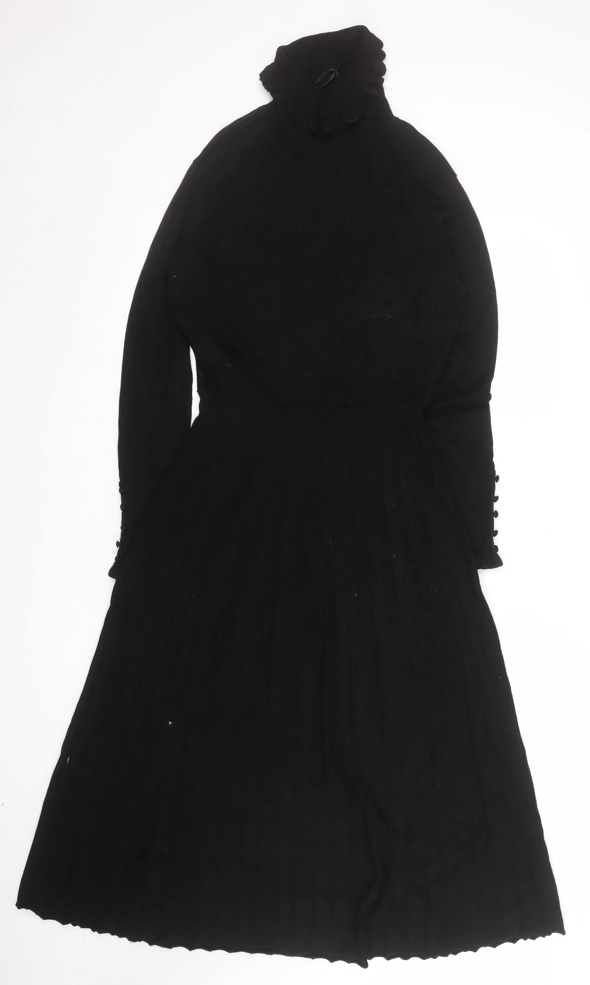 Monsoon Women Black Knit Fit & Flare Long Sleeve High Neck Dress M