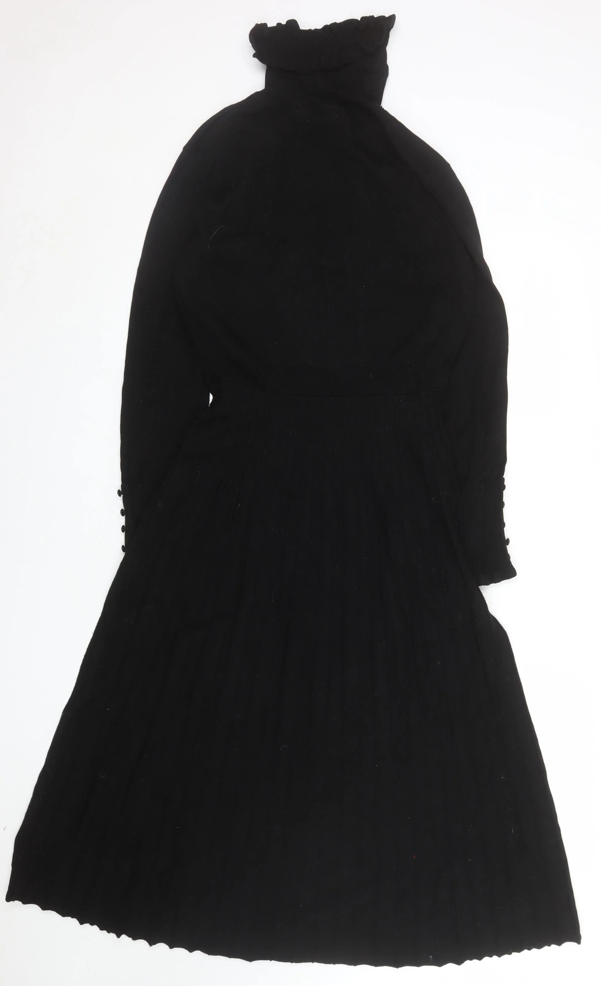 Monsoon Women Black Knit Fit & Flare Long Sleeve High Neck Dress M - Image 3