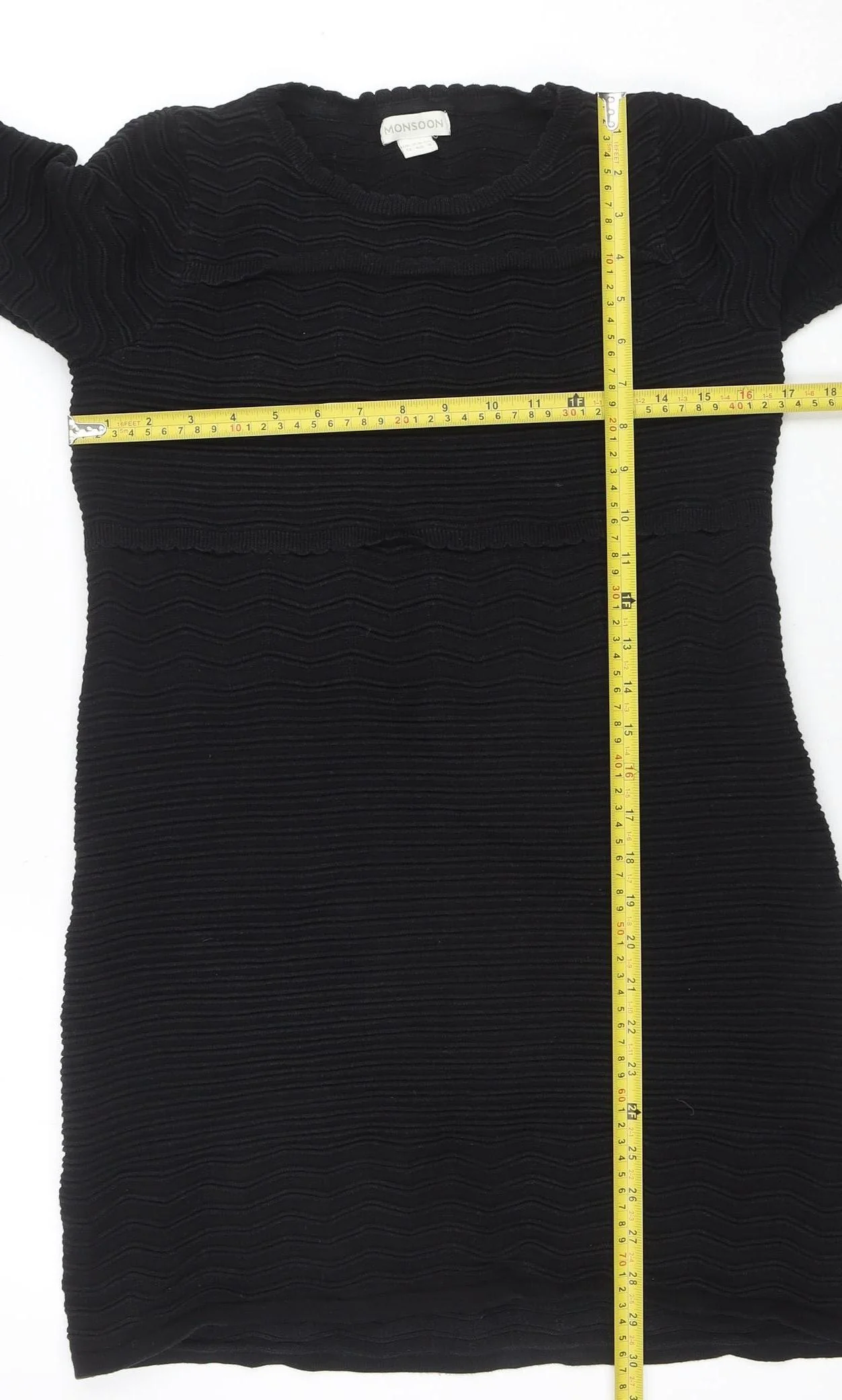 Monsoon Women Black Size 12 Knit Shift Dress 3/4 Sleeve - Image 2