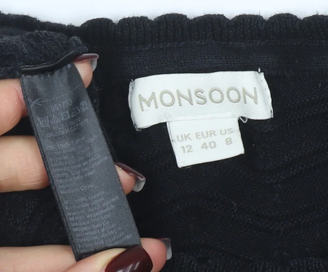 Monsoon Women Black Size 12 Knit Shift Dress 3/4 Sleeve - Image 4