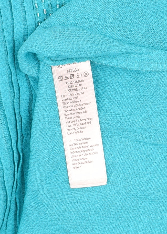 Monsoon Women Blue Beaded Viscose Tunic Blouse Size 14 - Image 5