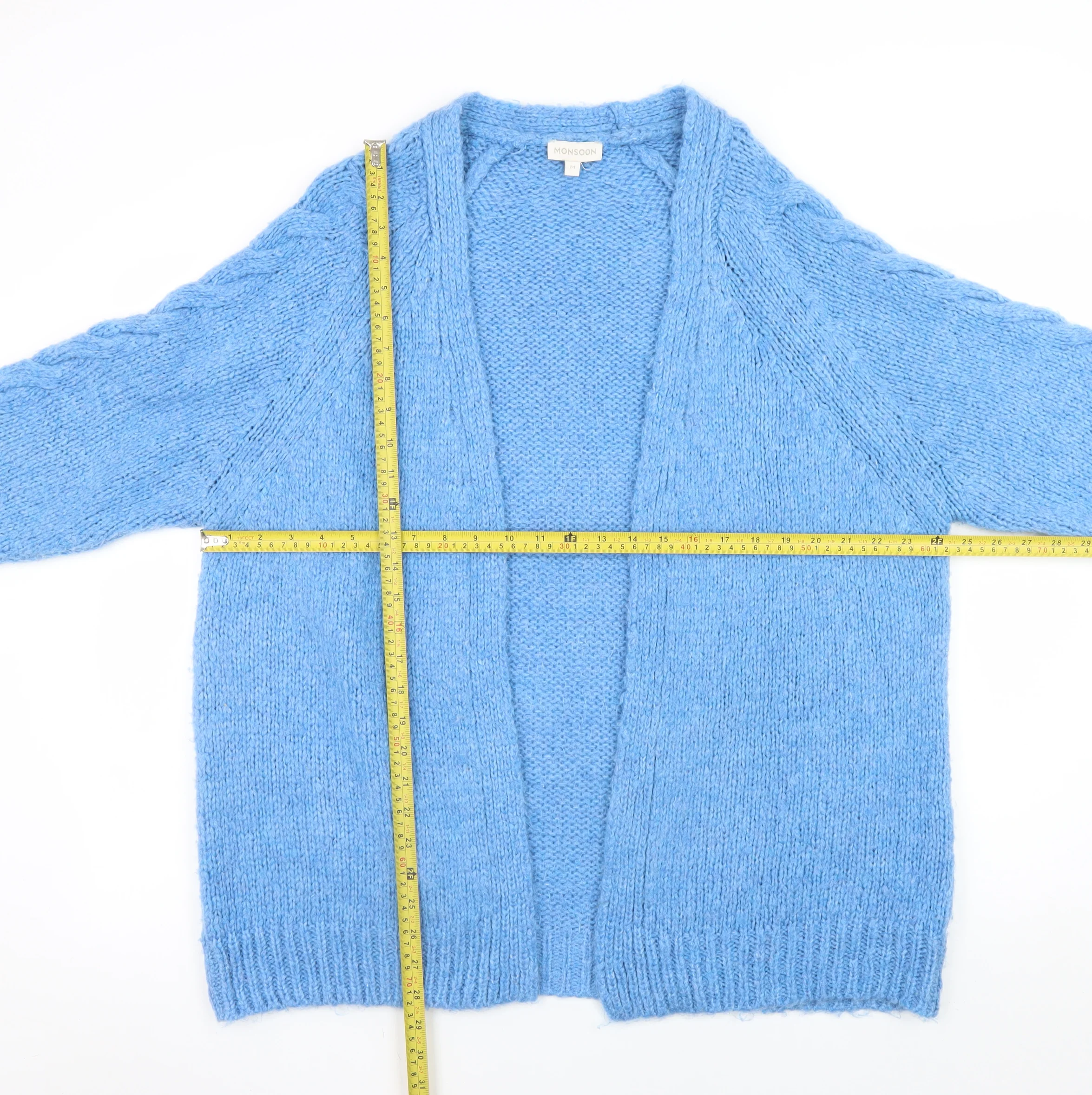 Monsoon Women Blue Cable-Knit Open Cardigan Medium - Image 2