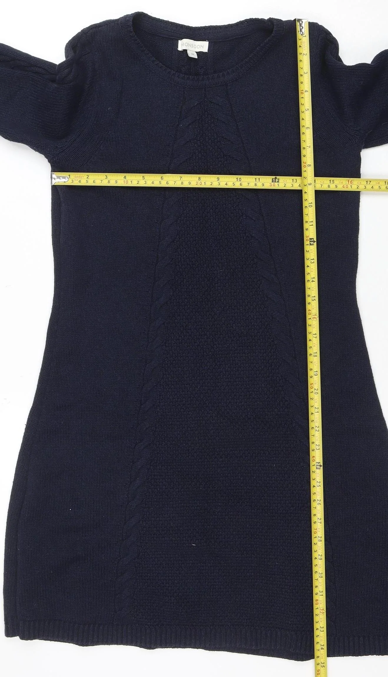 Monsoon Women Blue Knit Jumper Dress M Long Sleeve Knee Length - Image 2