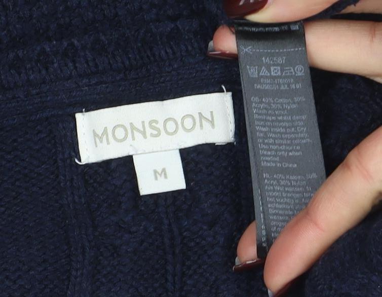 Monsoon Women Blue Knit Jumper Dress M Long Sleeve Knee Length - Image 4