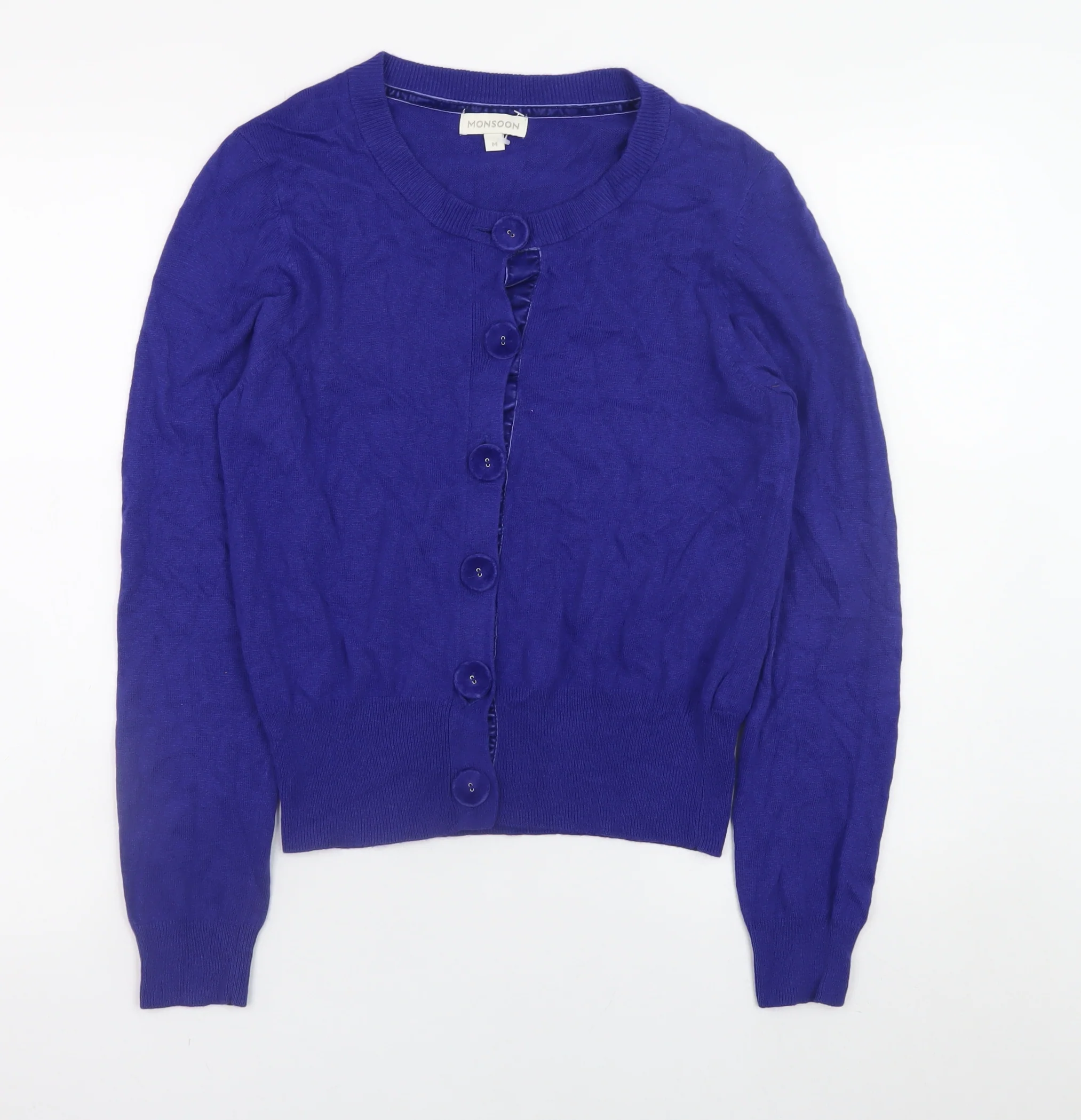 Monsoon Women Blue Medium Cardigan Button Front Knit Jumper