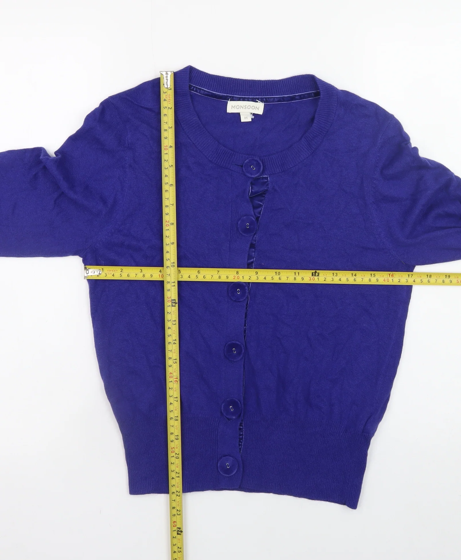 Monsoon Women Blue Medium Cardigan Button Front Knit Jumper - Image 2