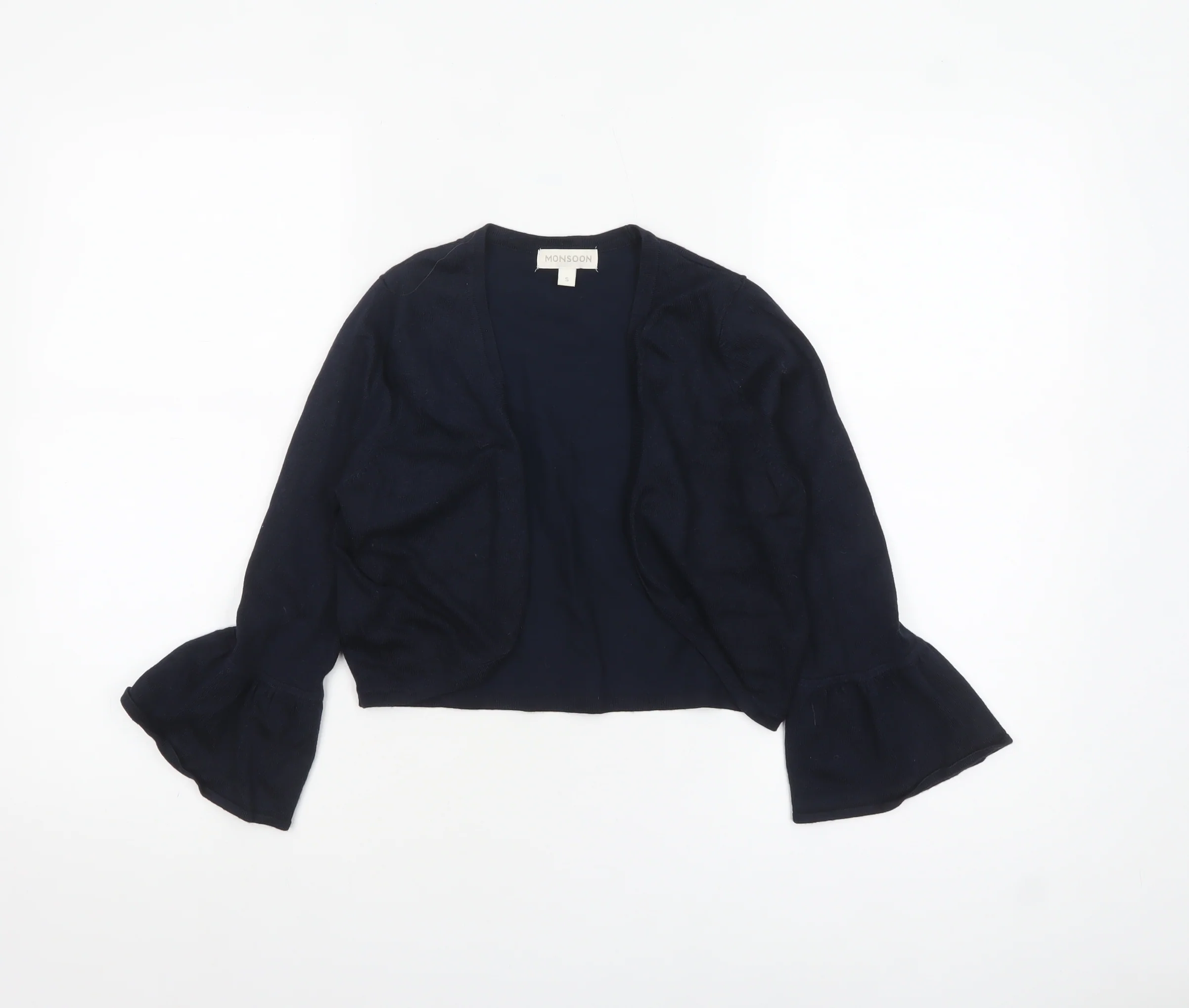Monsoon Women Blue Small Bell Sleeve Knit Cardigan