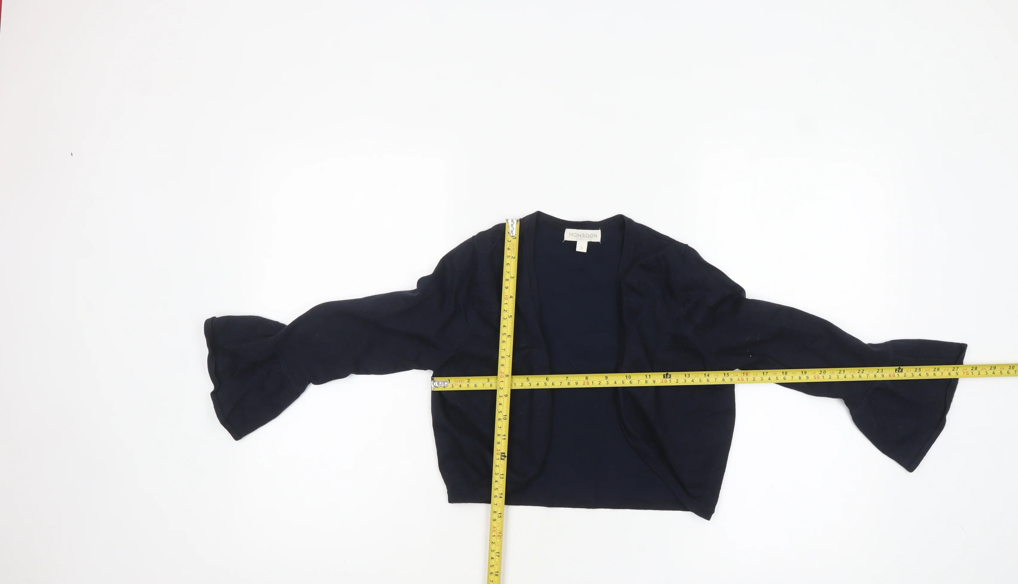Monsoon Women Blue Small Bell Sleeve Knit Cardigan - Image 2