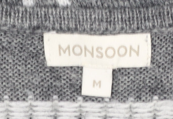 Monsoon Women Grey Wool Blend Fair Isle Long Sleeve Jumper M - Image 4