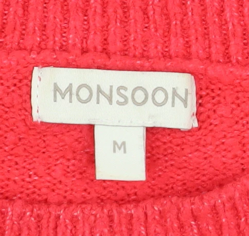 Monsoon Women Red Crew Neck Pullover Jumper Size M Acrylic Knit - Image 4