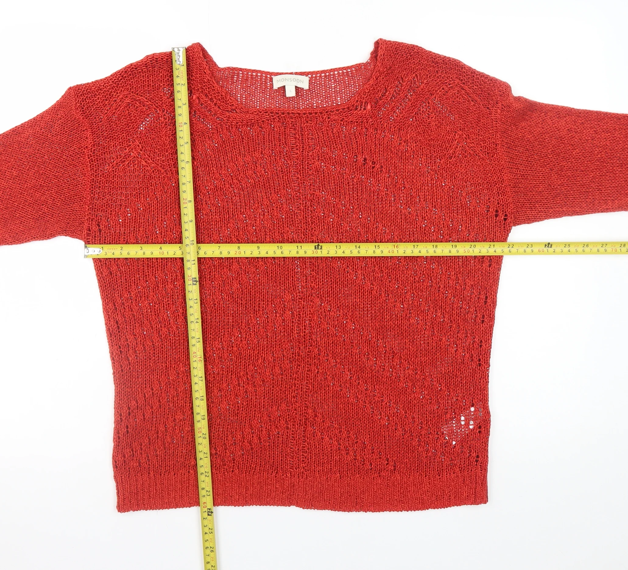 Monsoon Women Red Open-Knit Pullover Jumper Size L - Image 2