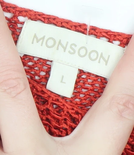 Monsoon Women Red Open-Knit Pullover Jumper Size L - Image 4
