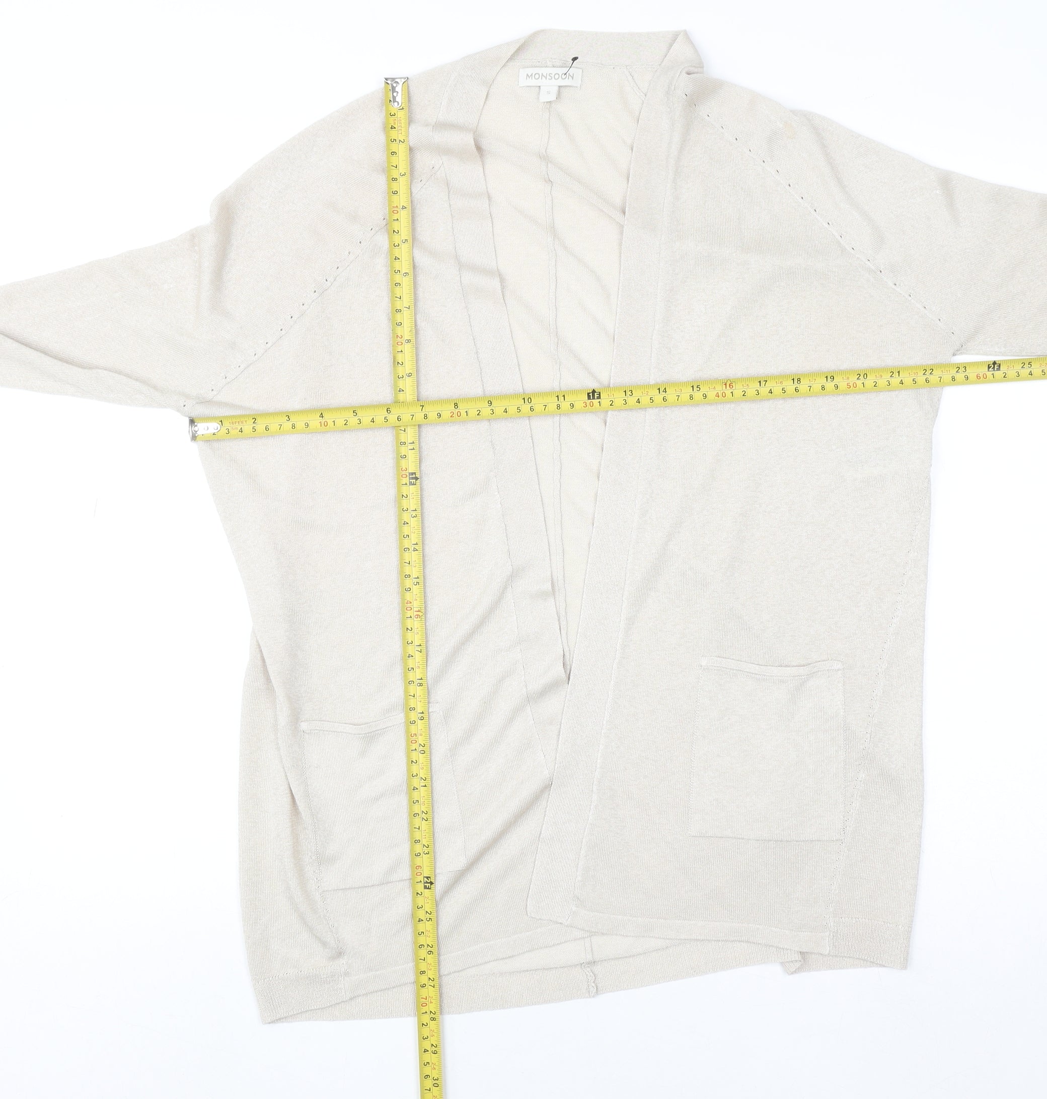 Monsoon Women’s Beige Longline Open Knit Cardigan Size S - Image 2