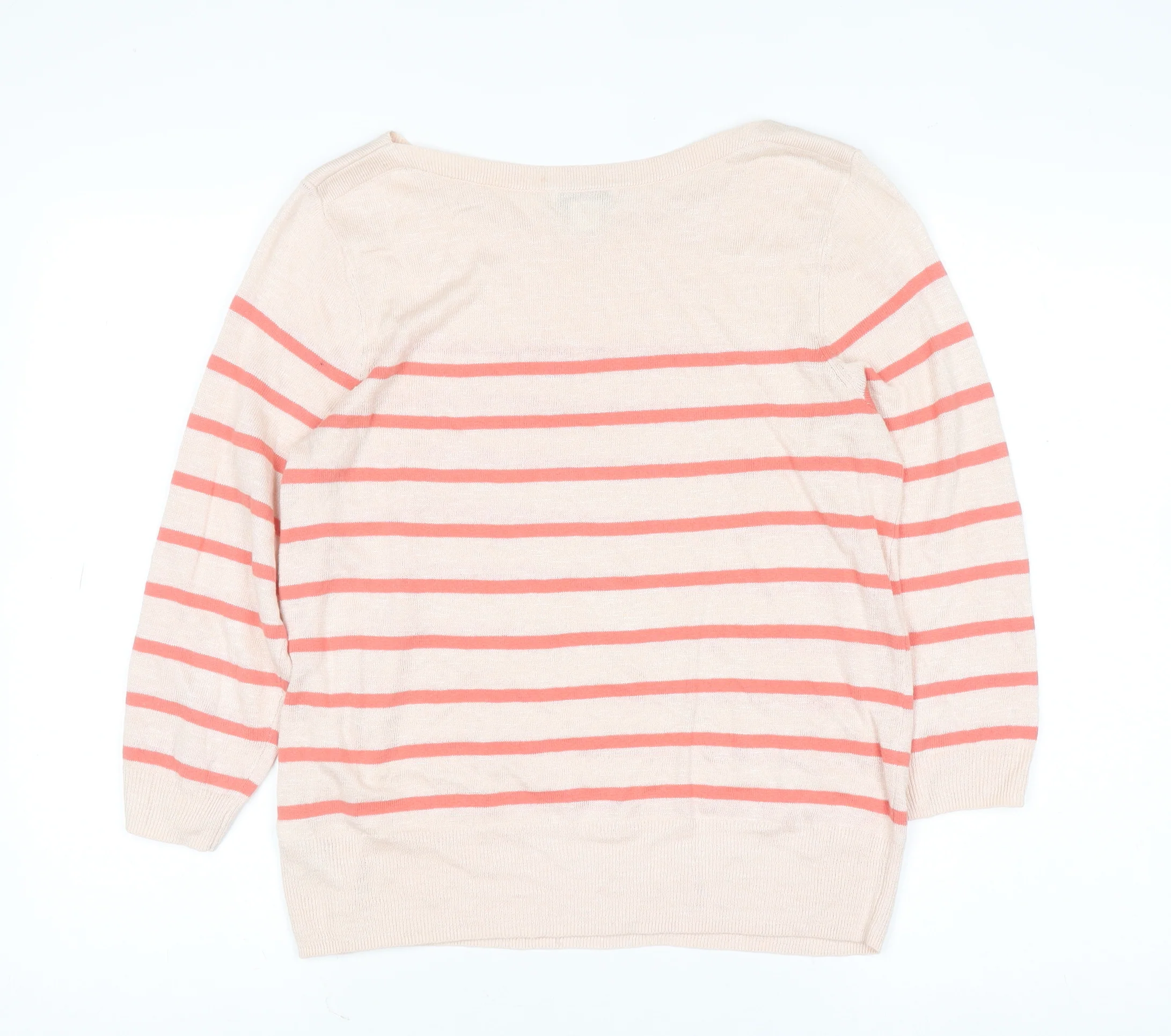 Monsoon Women’s Beige Striped Linen Blend 3/4 Sleeve Jumper Size 12 - Image 3