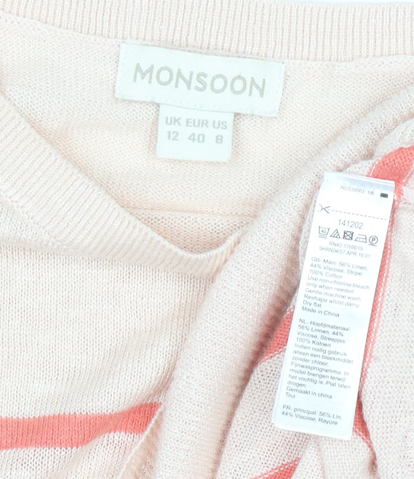 Monsoon Women’s Beige Striped Linen Blend 3/4 Sleeve Jumper Size 12 - Image 4