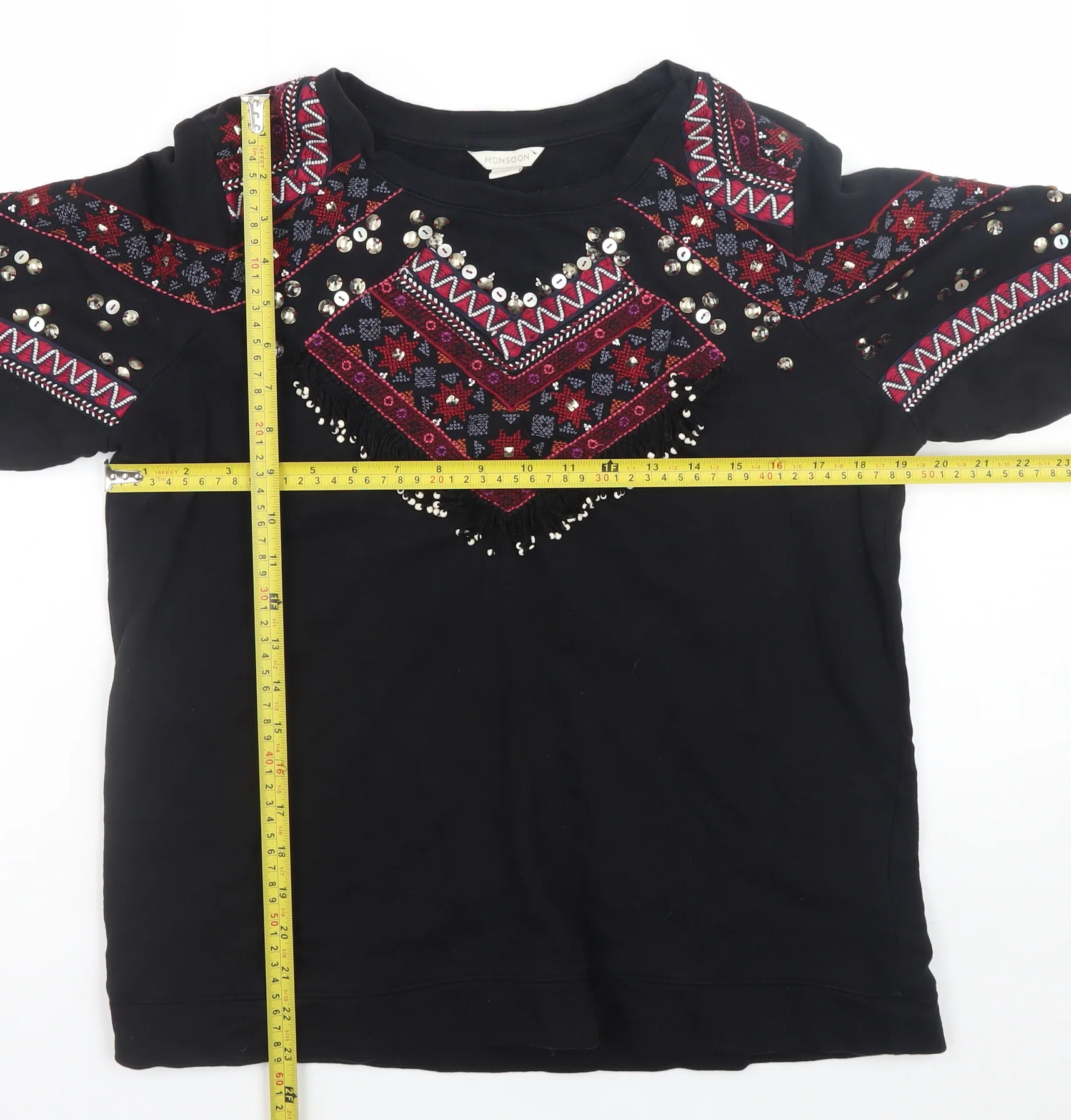 Monsoon Women’s Black Bohemian Beaded Cotton Jumper Size 14 - Image 2