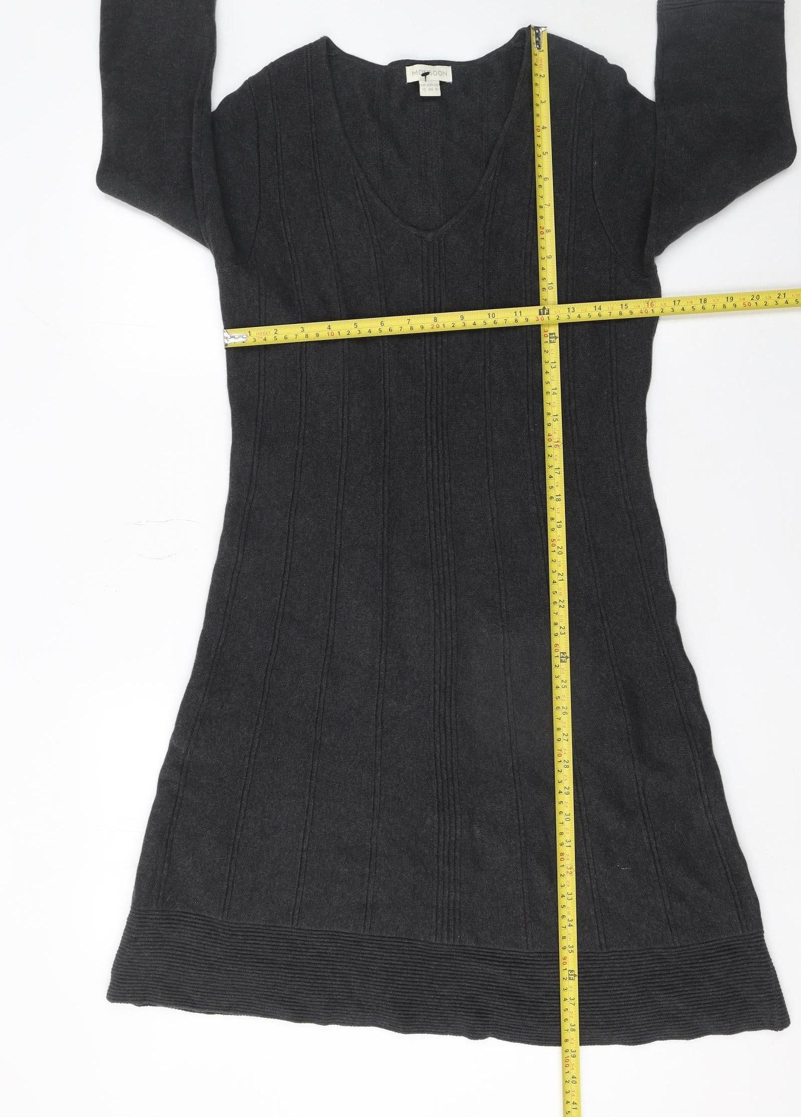 Monsoon Women’s Black Cotton Knit V-Neck Dress Size 12 - Image 2