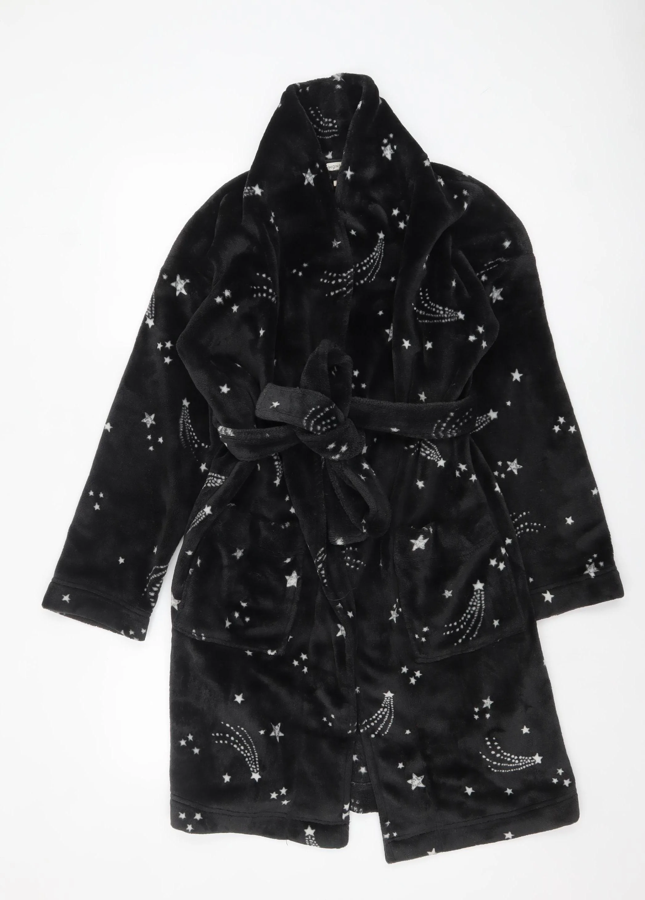 Monsoon Women’s Black Fleece Star Print Belted Winter Robe S