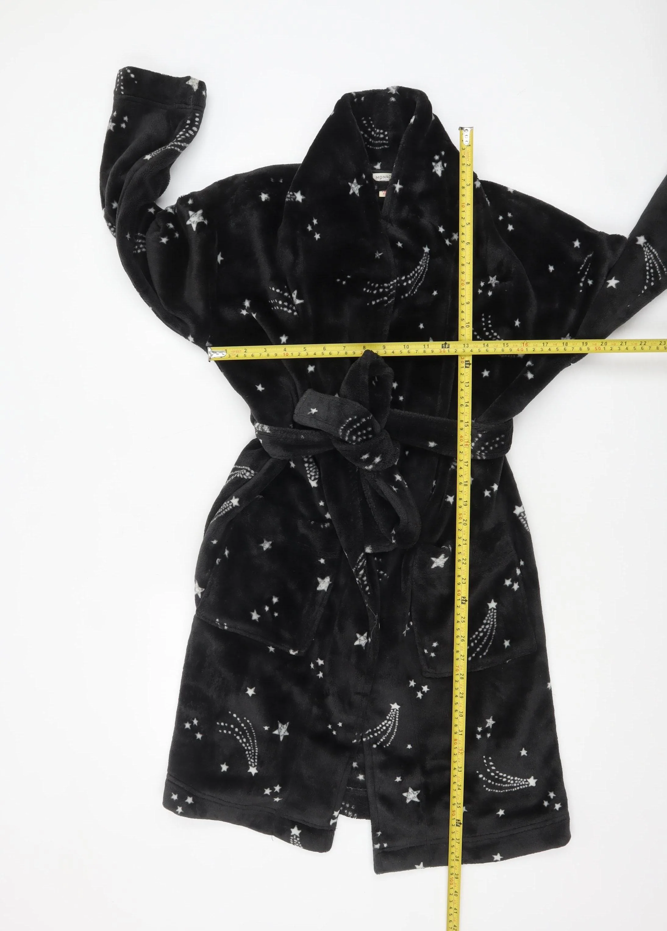 Monsoon Women’s Black Fleece Star Print Belted Winter Robe S - Image 2