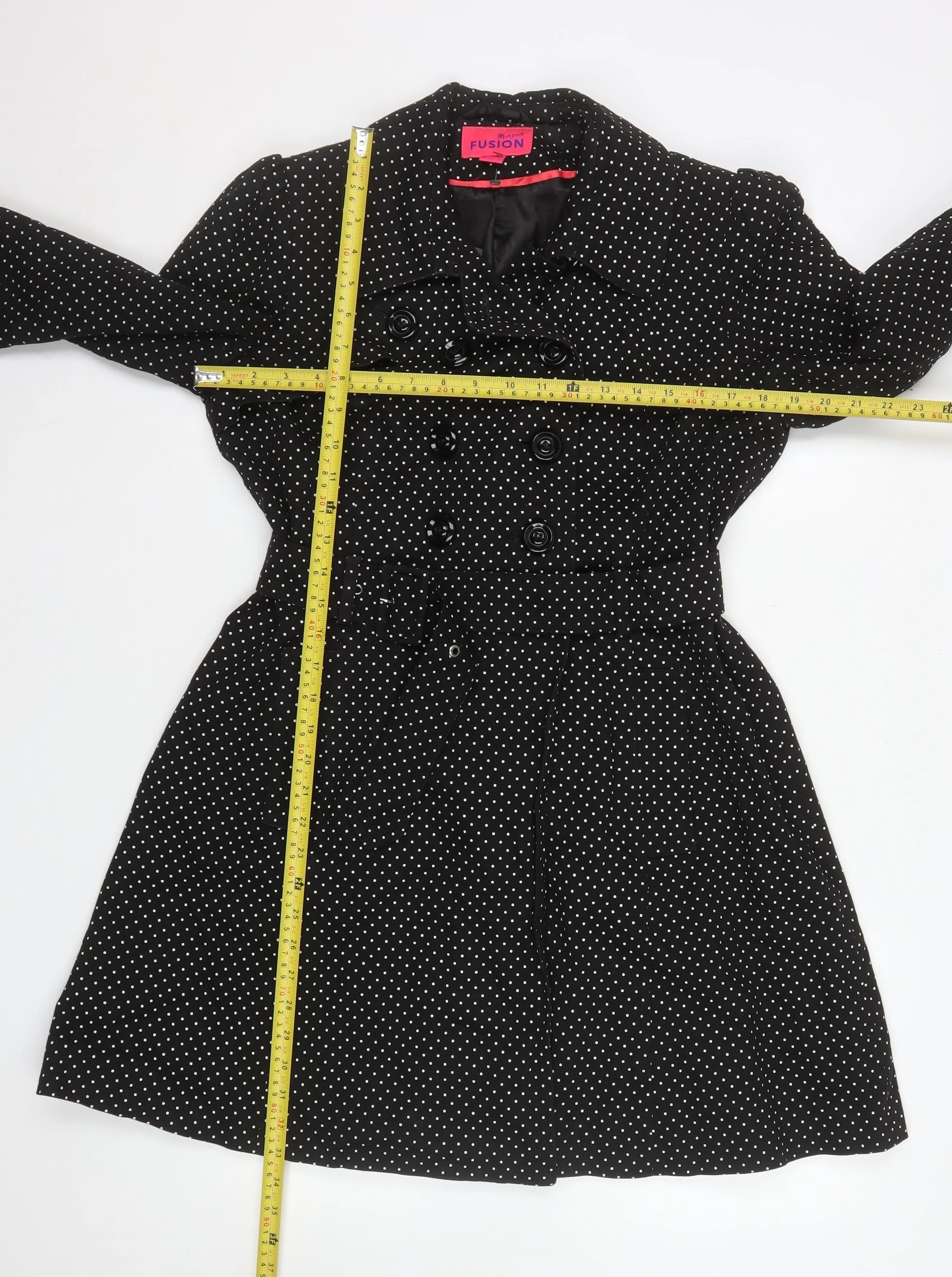 Monsoon Women’s Black Polka Dot Belted Trench Coat Size 10 - Image 2