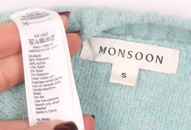 Monsoon Women’s Blue Cable Knit Crew Neck Jumper Size S - Image 4