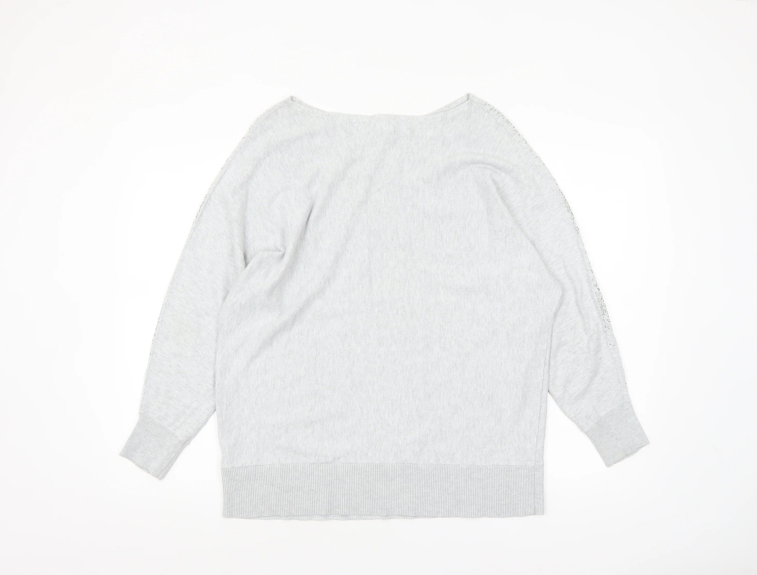 Monsoon Women’s Grey Beaded Knit Boat Neck Jumper Size M - Image 3