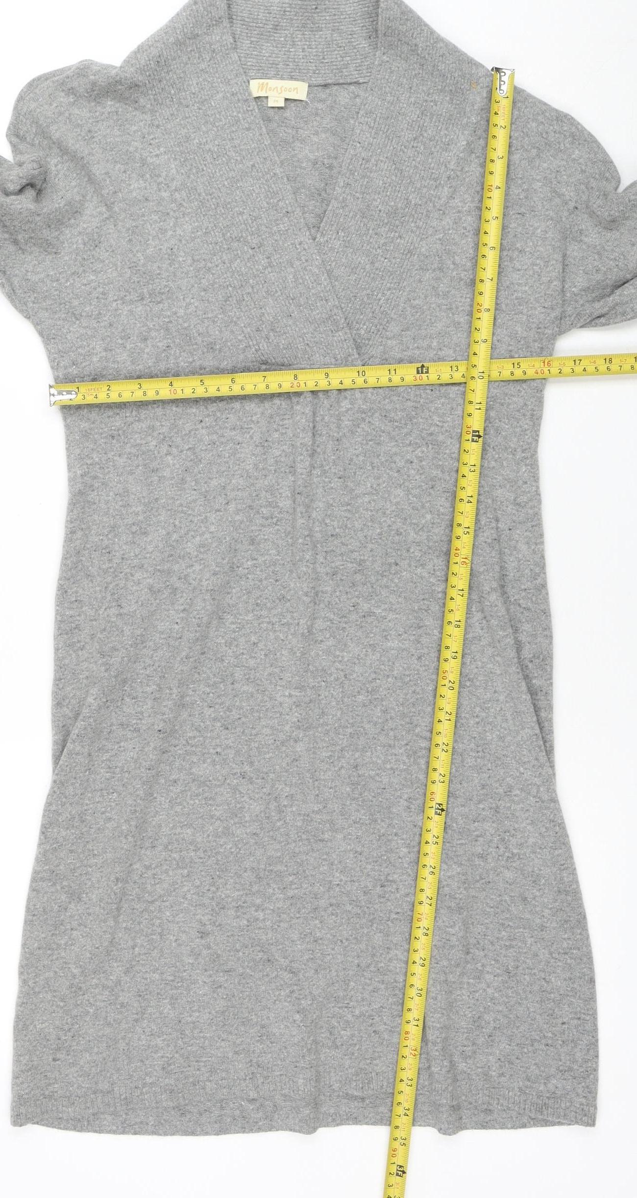 Monsoon Women’s Grey Knit V-Neck Sweater Dress Size M - Image 2