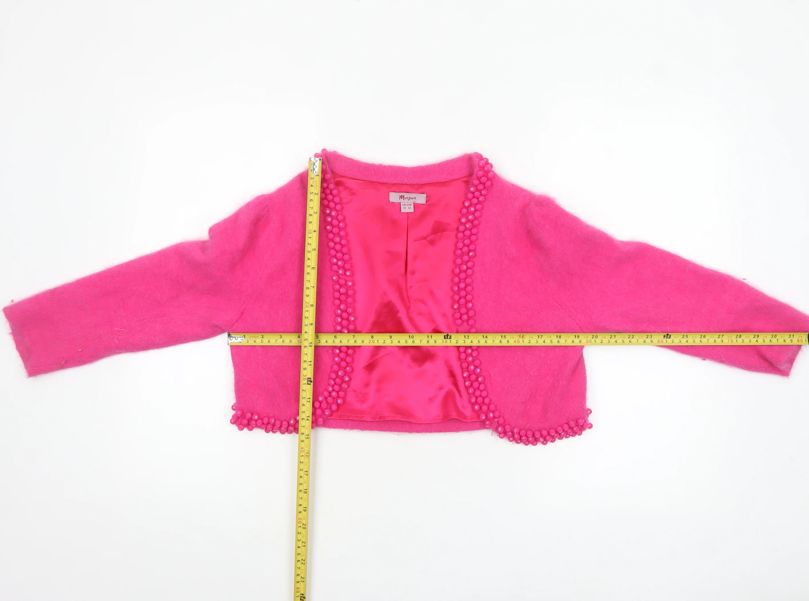 Monsoon Women’s Pink Beaded Angora Knit Cardigan UK 14 - Image 2