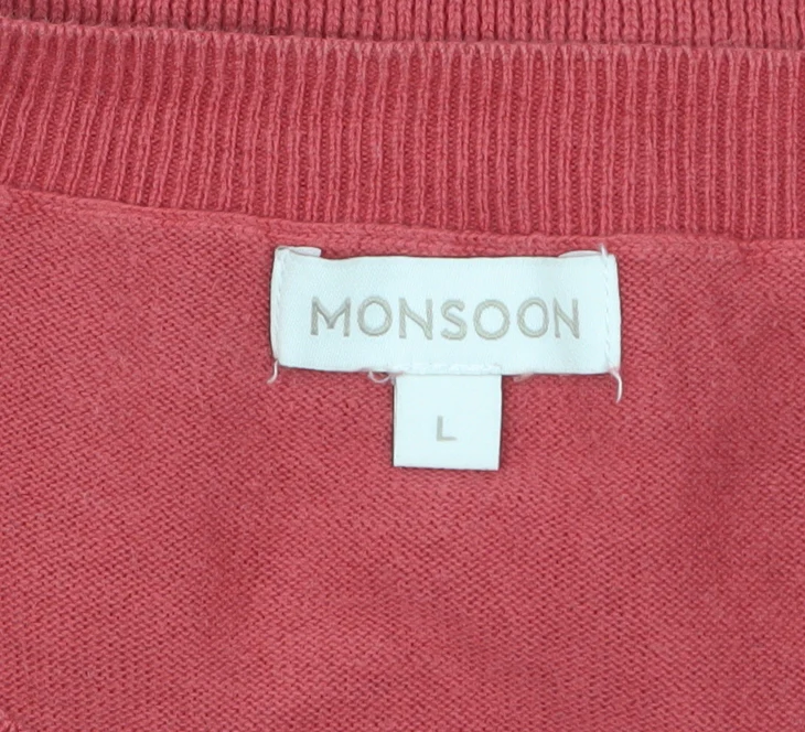 Monsoon Women’s Red Cotton Knit Cardigan Size L Long Sleeve - Image 5