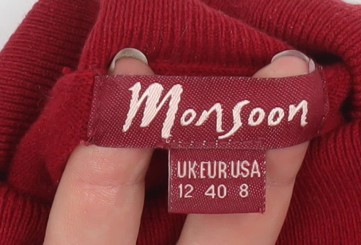 Monsoon Women’s Red Roll Neck Cotton Blend Jumper Size 12 - Image 4