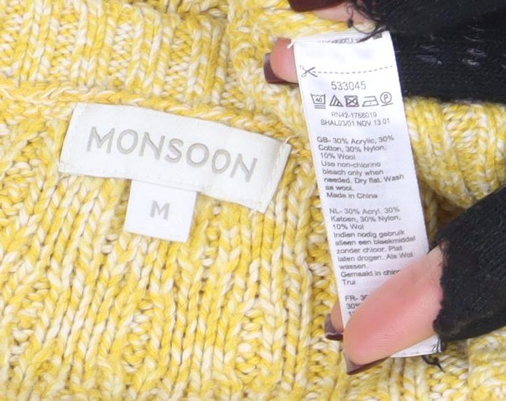 Monsoon Women’s Yellow Cable-Knit Cotton Blend Jumper Size M - Image 4