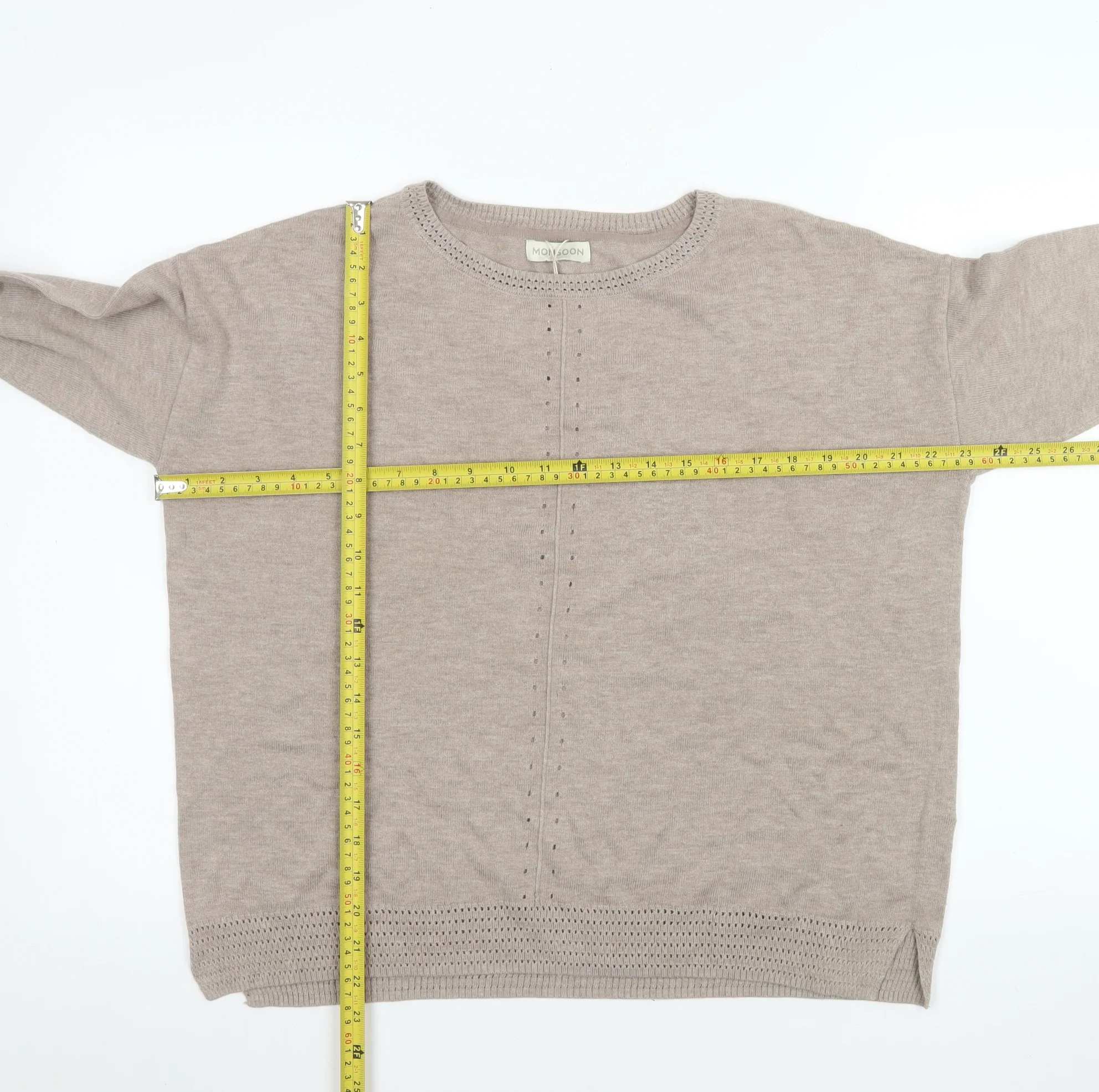 Monsoon Women's Beige Knit Long Sleeve Pullover Jumper Size M - Image 2