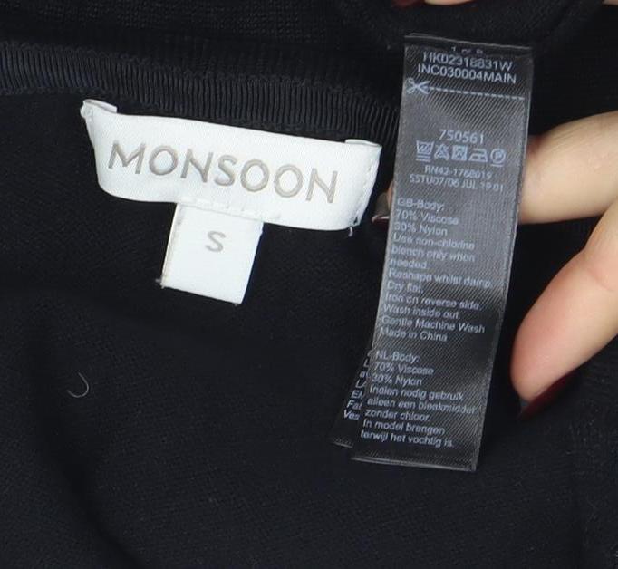Monsoon Womens Black Beaded Knit Bodycon Dress Size S Long Sleeve - Image 4