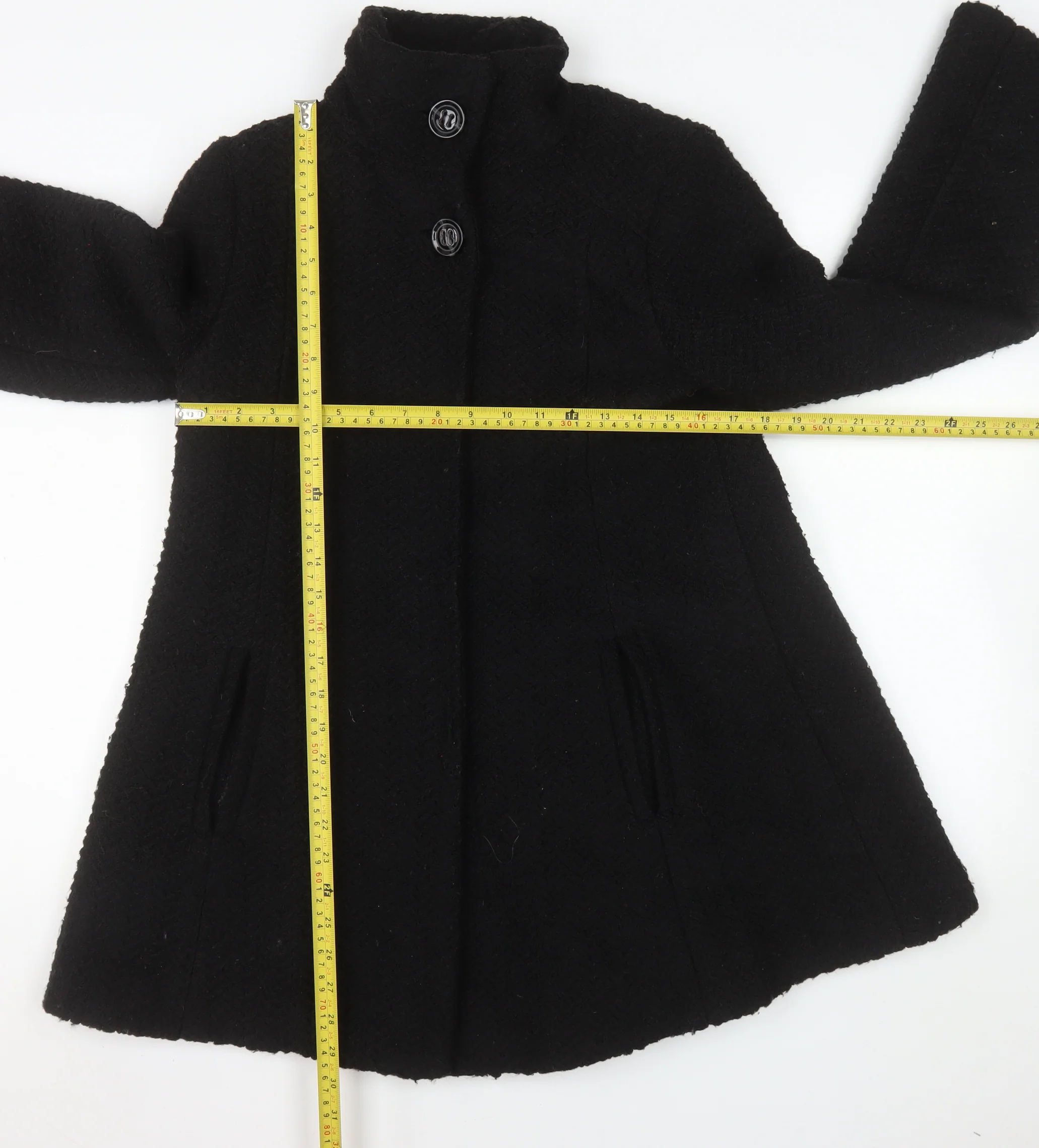 Monsoon Womens Black Wool Blend Mid-Length Overcoat Size 8 - Image 2