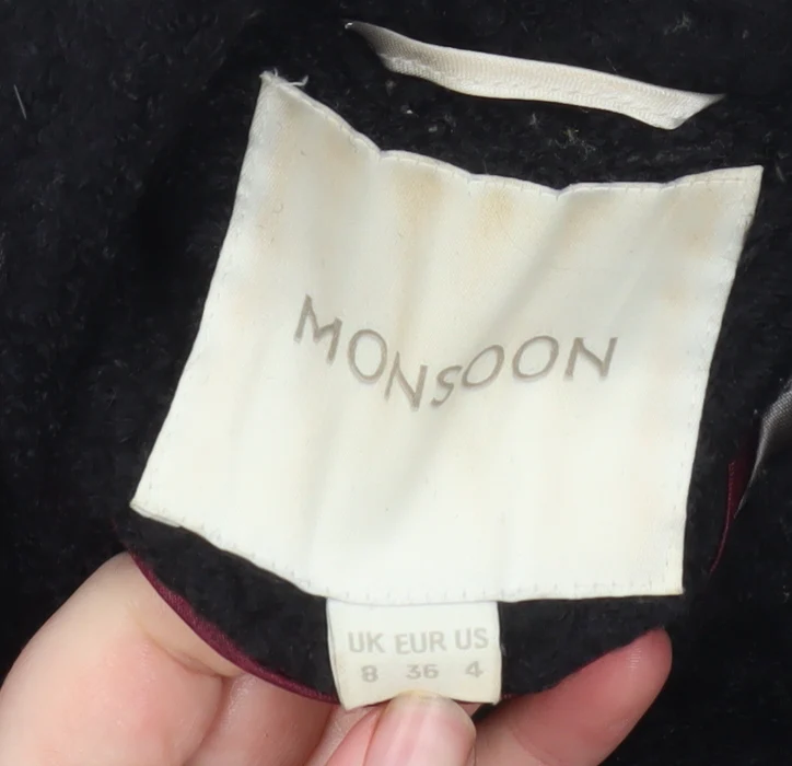 Monsoon Womens Black Wool Blend Mid-Length Overcoat Size 8 - Image 4