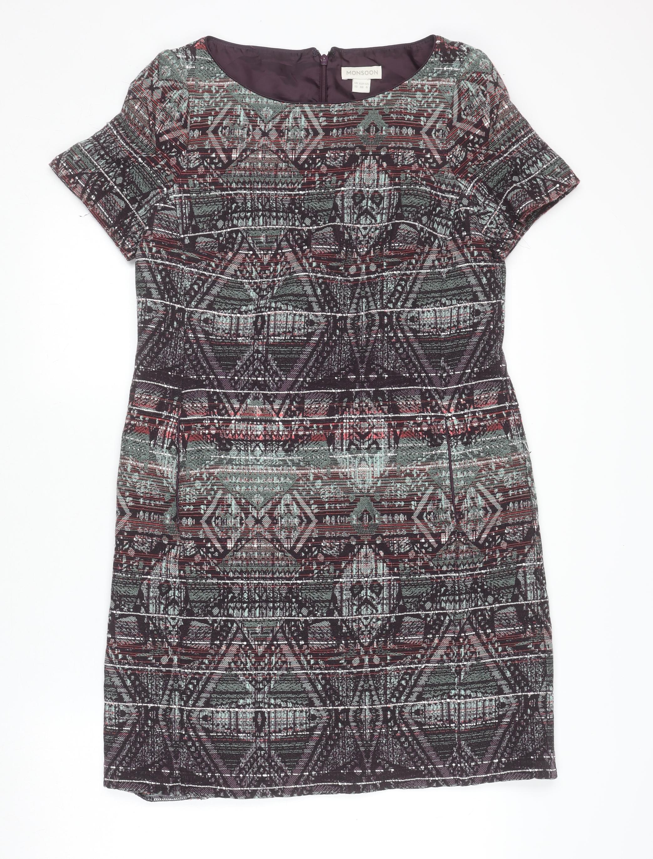 Monsoon Womens Multicoloured Size 10 Shift Dress Short Sleeve