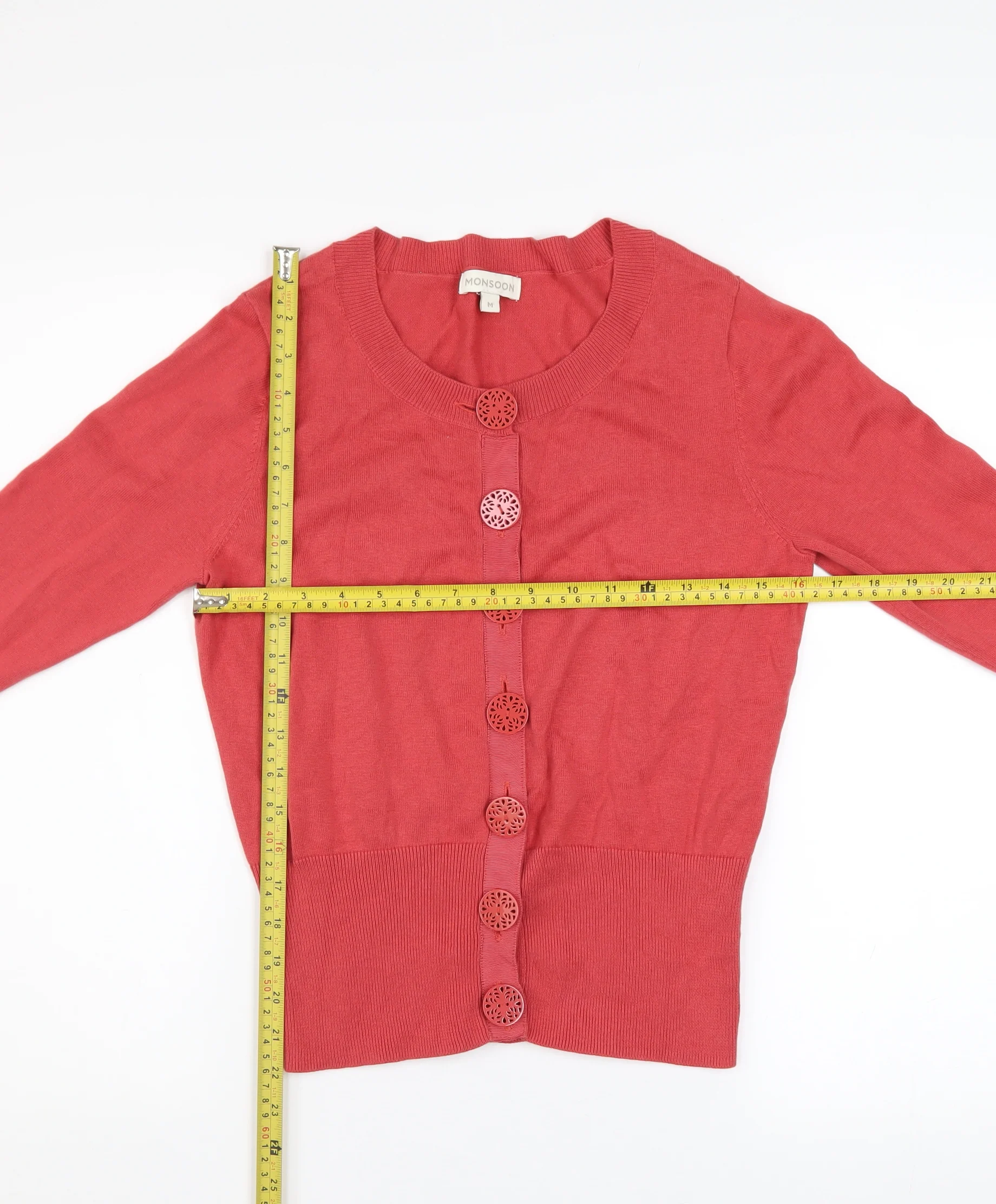 Monsoon Women's Red Cotton Button Cardigan M Long Sleeve - Image 2