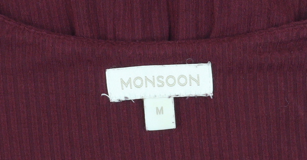 Monsoon Women's Red Wrap Button Long Sleeve Jersey Blouse M - Image 4